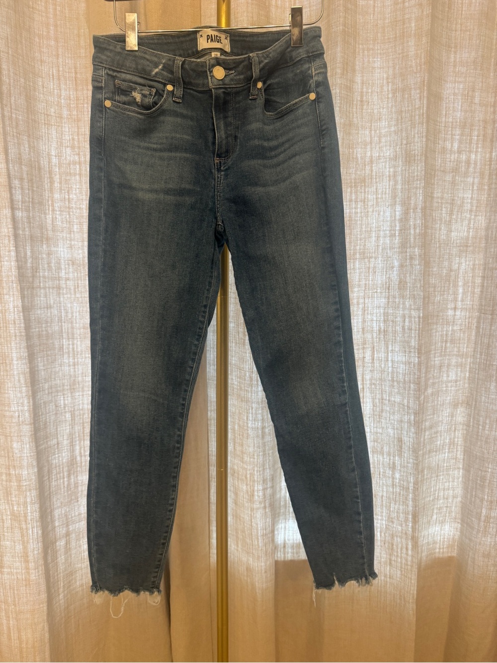 PAIGE Dark Indigo Cropped skinny Ankle Jeans with Raw Hem